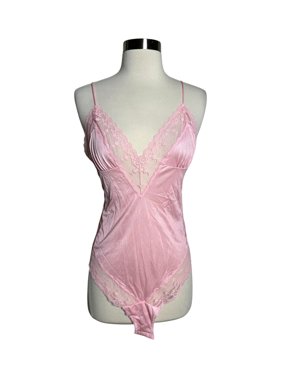 Vintage Kayser Enkalure Nylon Lace Bodysuit Teddy Pink 34 70s 80s Coquette Small